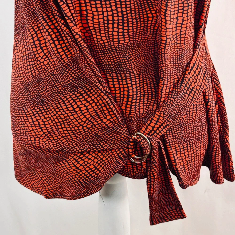 Michael Kors Womens Red‎ Black Snakeskin Print Side Tie Ring Tunic Top Medium